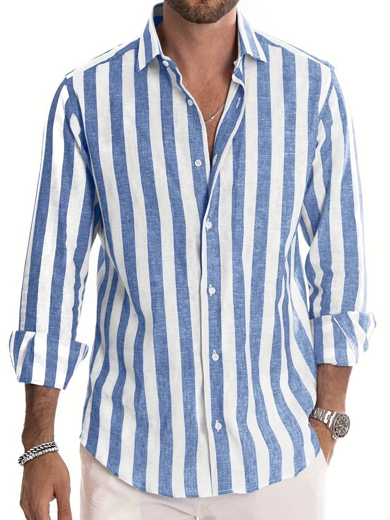 Chemise Homme Classique Rayée Manches Longues Pour Travail