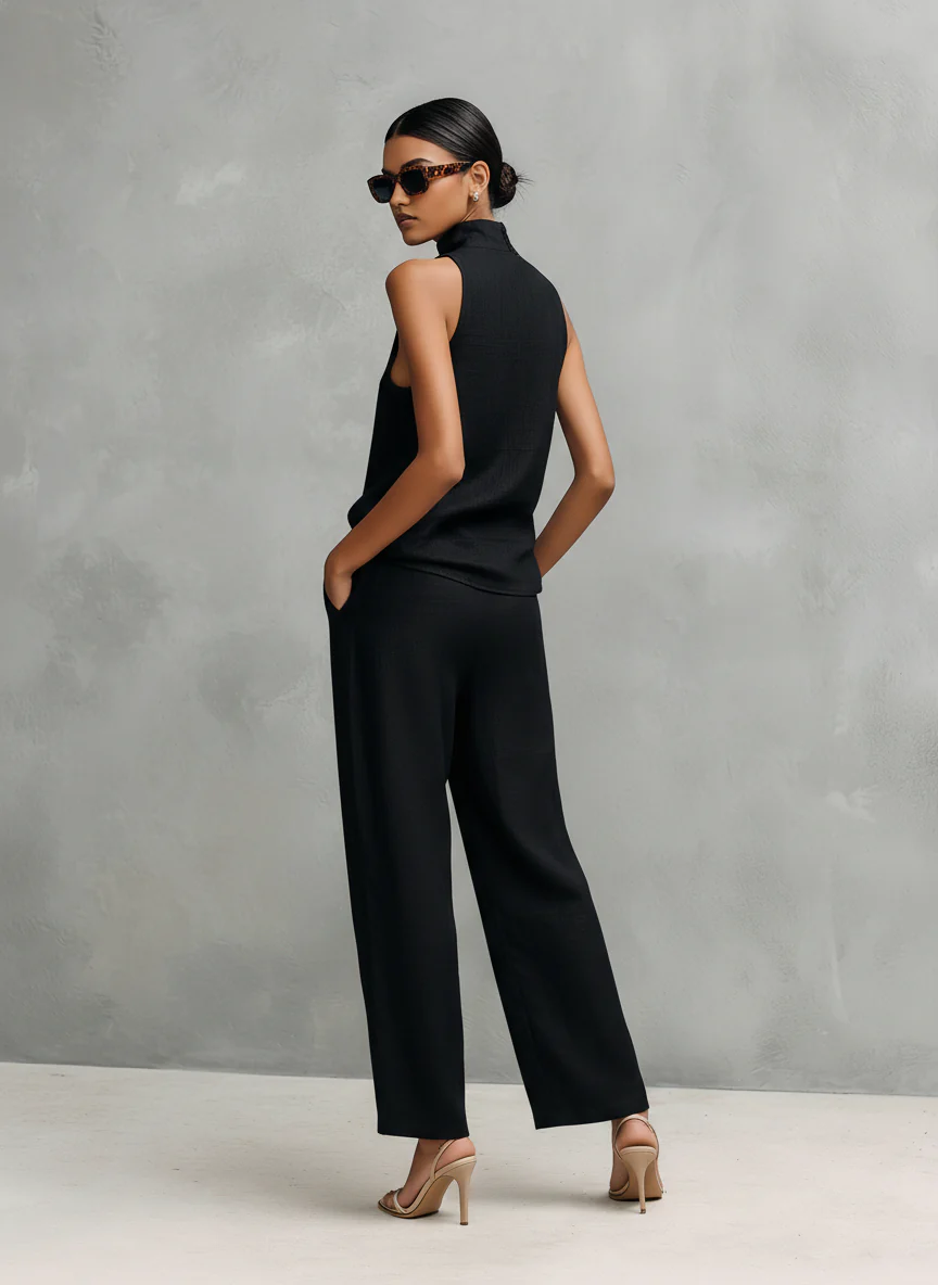 Ensemble Femme Coton et Lin Col Montant Pantalon Fluide