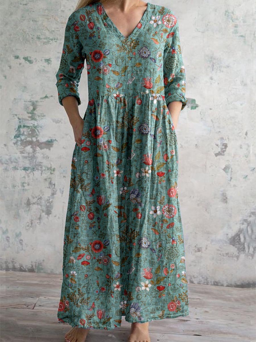 Robe Été Florale pour Femme - Col V et Silhouette Courbe - PanierRoyale