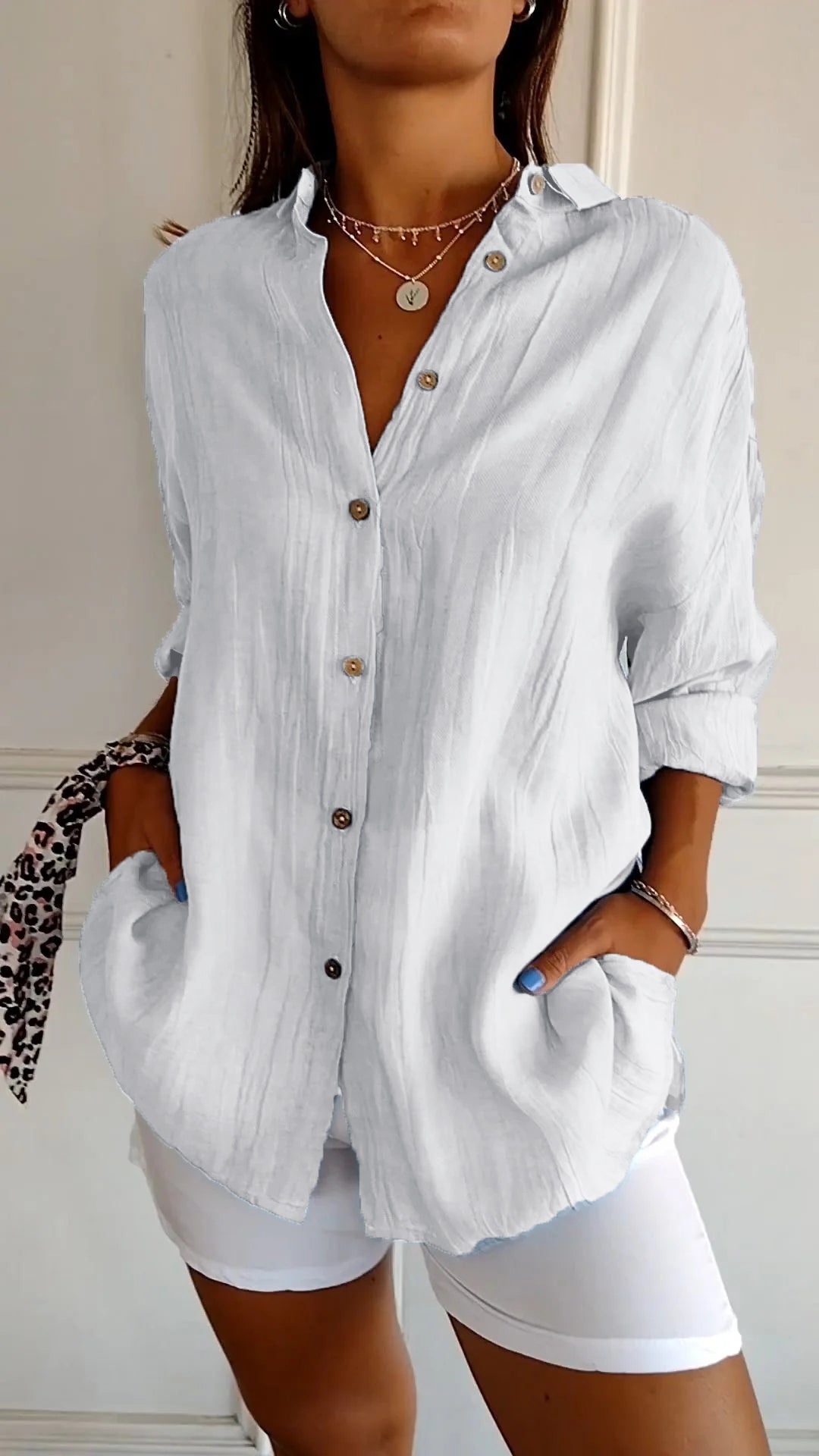 Chemise Femme Lin Bleu Marine Élégante