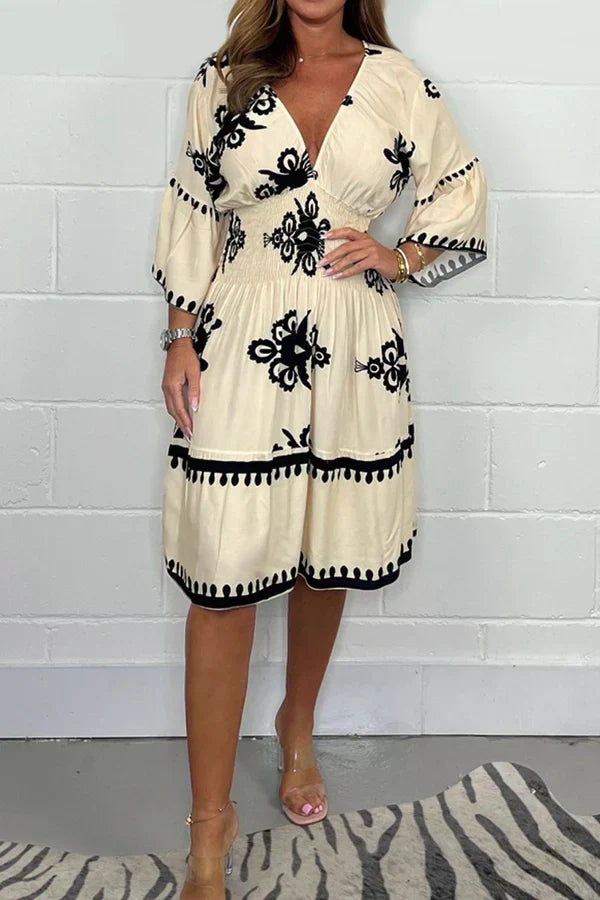 Robe Longue Femme Élégante Imprimée Col V