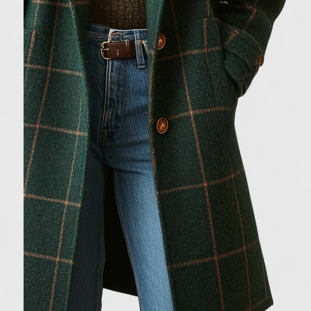 Manteau Femme Classique à Carreaux avec Boutons