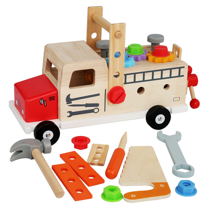 Camion de Jouet en Bois avec Equipement de Chantier - PanierRoyale