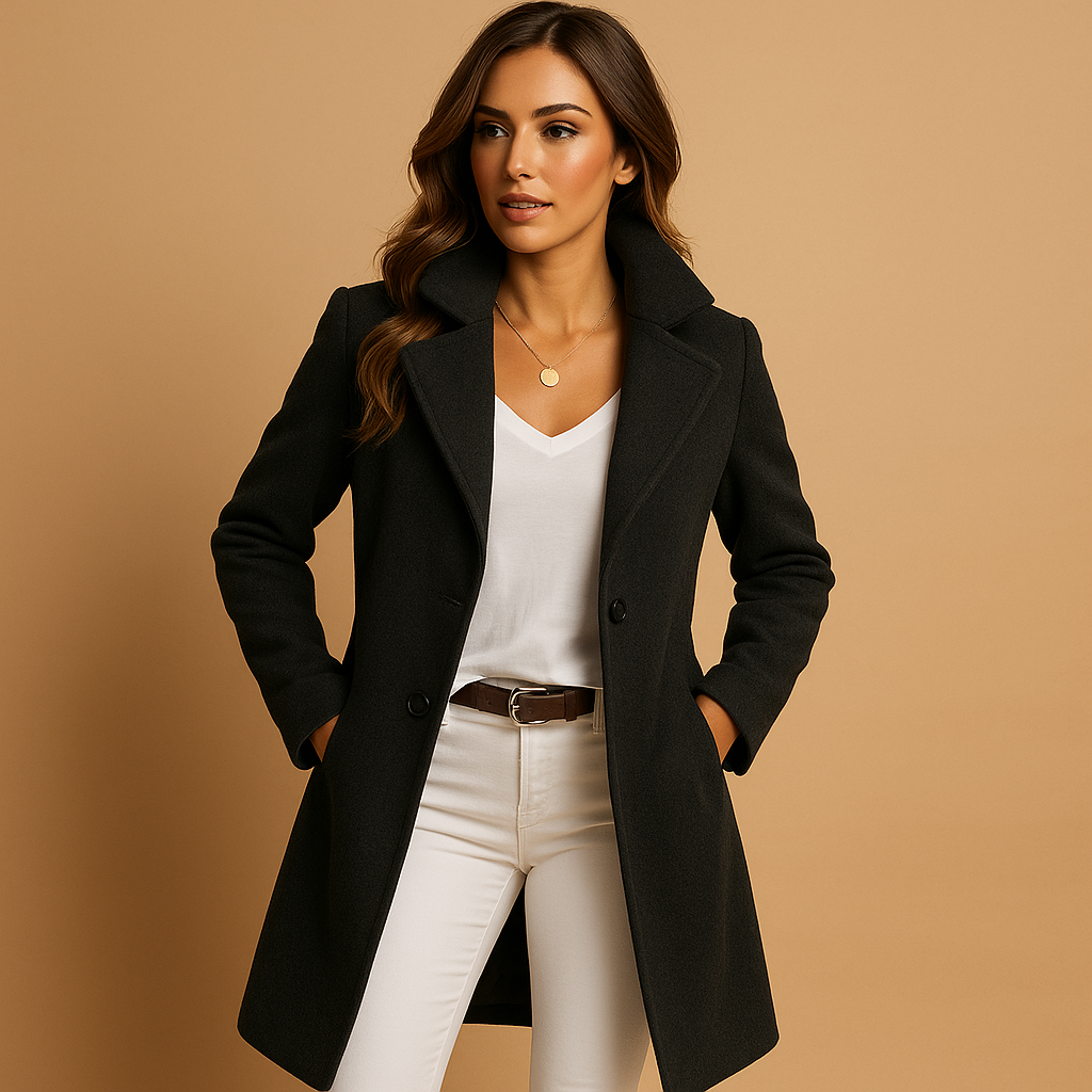 Manteau Femme Noir Élégant Col Montant