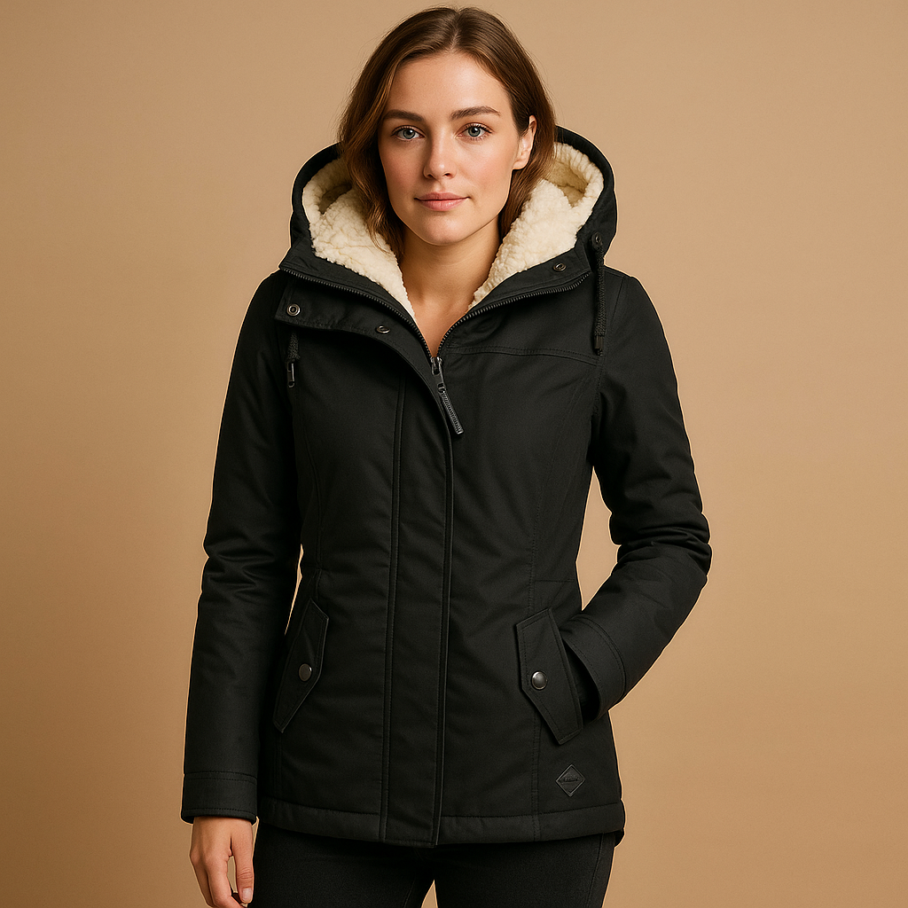 Blouson Femme Hiver Doublé Polaire Vert Foncé Chic