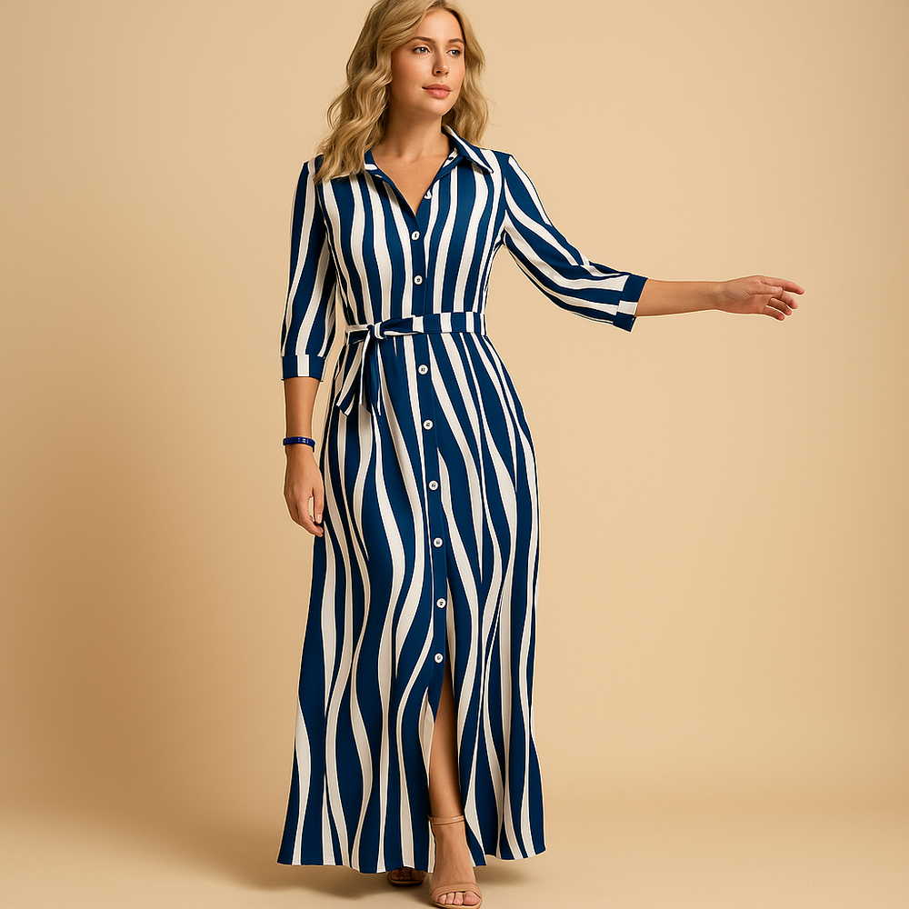 Robe Élégante Longue Manches Courtes Boutons