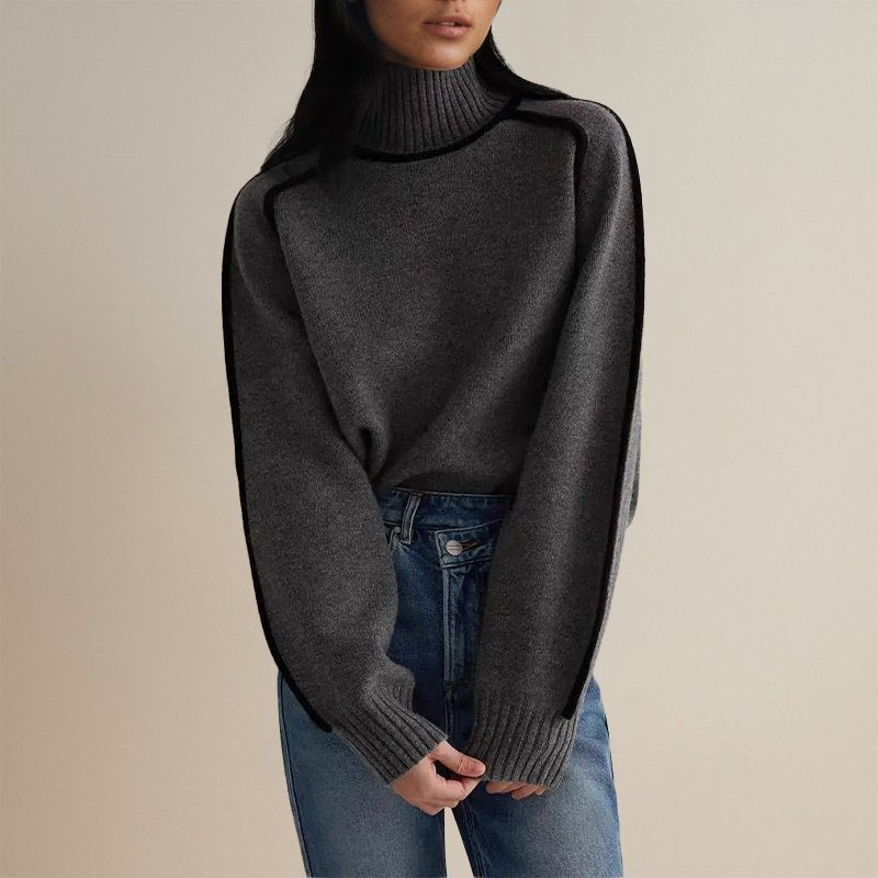 Pull Femme Col Roulé Color Block Hiver