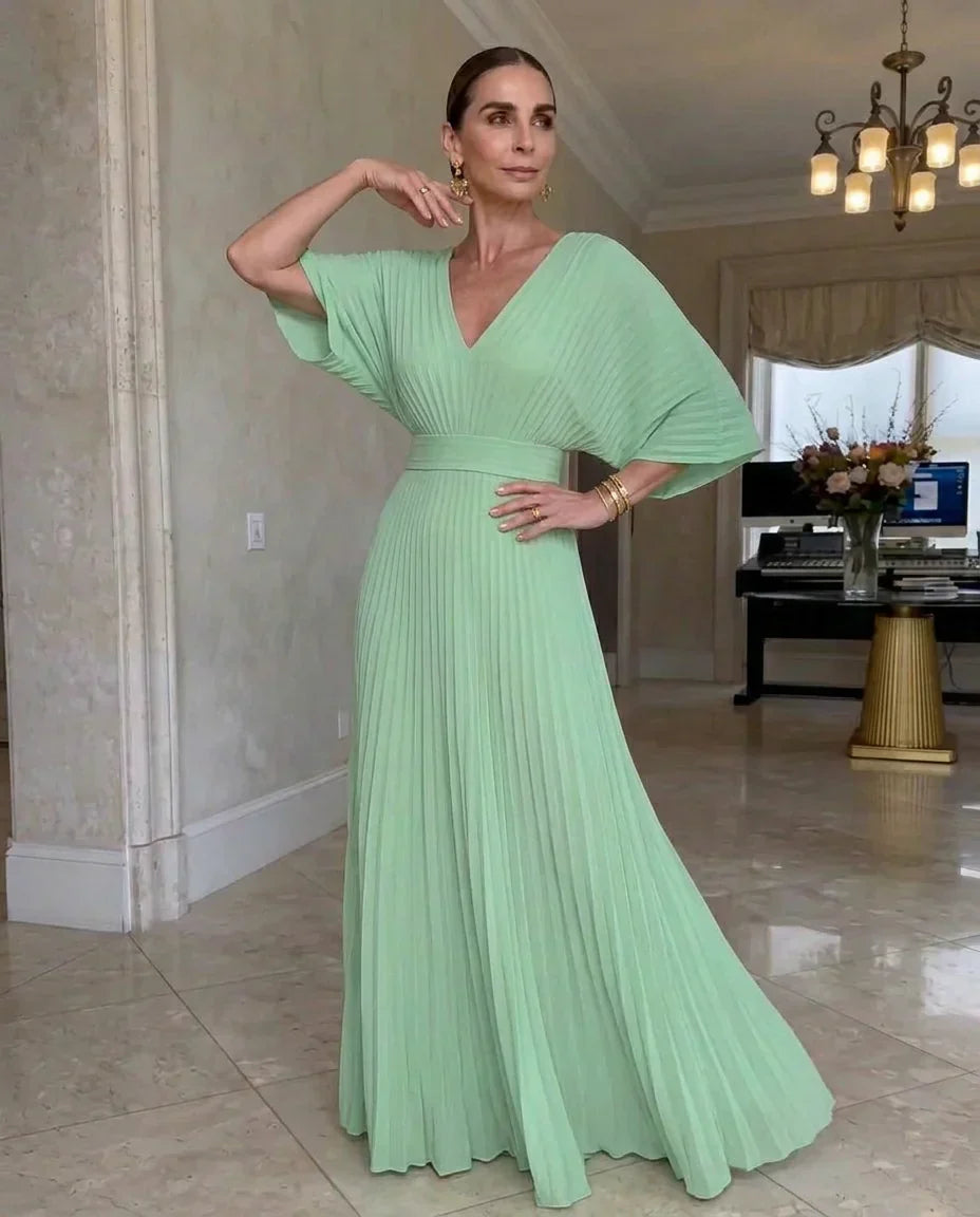 Robe Maxi Femme Plissée Col en V