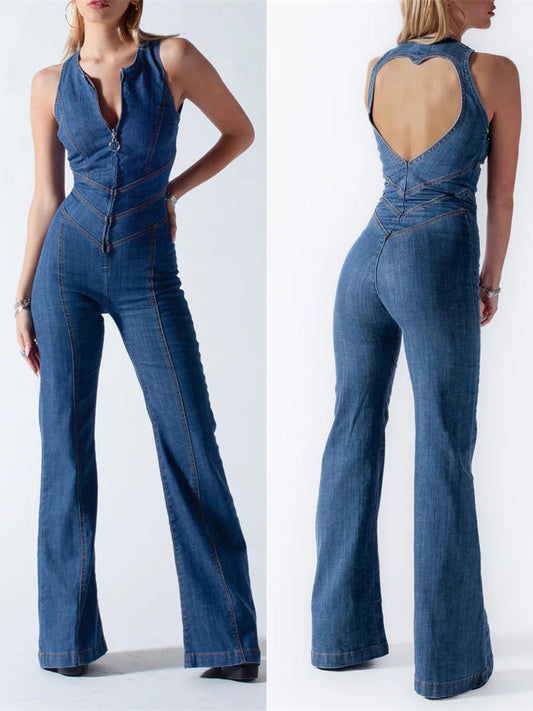 Mathilde™ – Combinaison Femme Jean Chic avec Détail Cœur Élégant-1