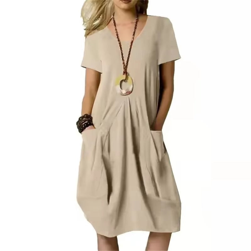 Robe Été Légère Manches Courtes avec Poches