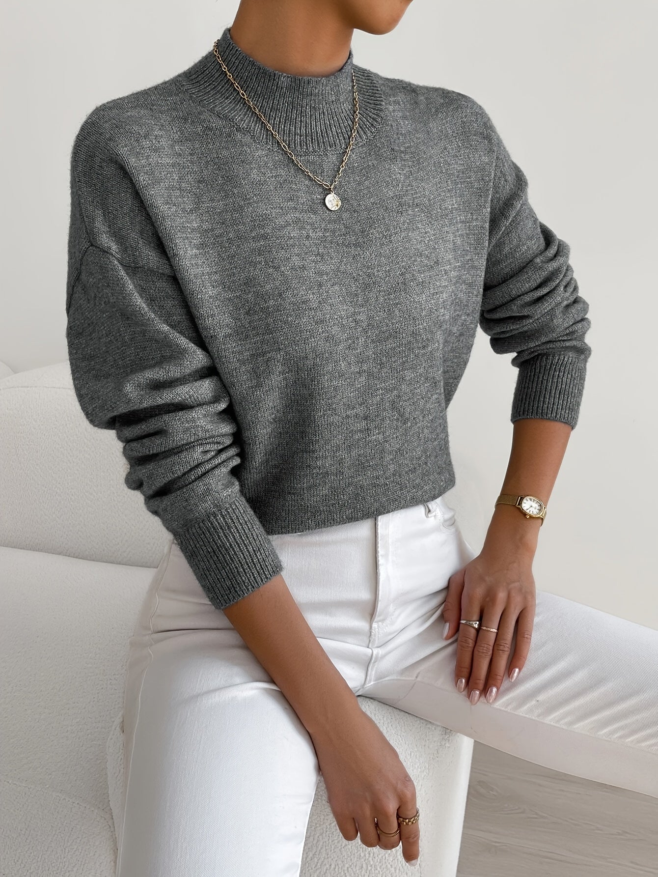 Pull Femme Hiver Classique à Col Montant