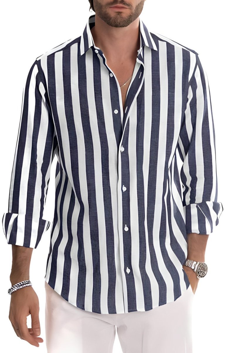 Chemise Homme Rayures Fines Manches Longues Élégant