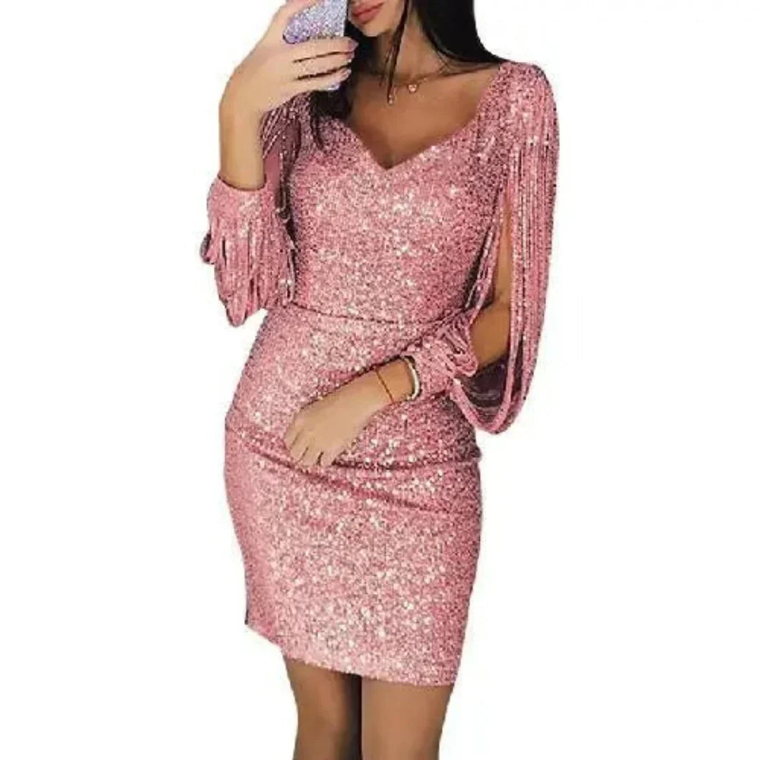 Robe de Cocktail Femme Courte et Élégante Pailletée