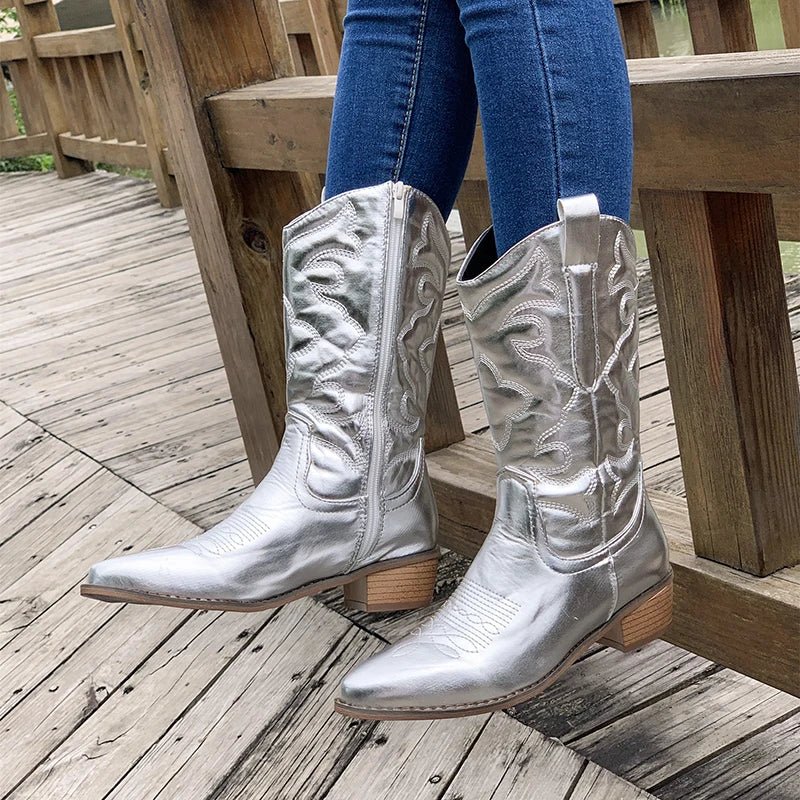 Bottes De Cowboy Modernes Avec Fermeture Éclair | Talon Bloc