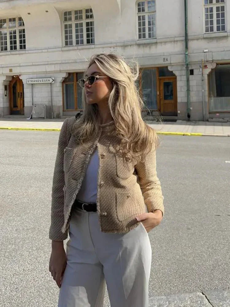 Blazer Femmes Tweed Élégant Boutons