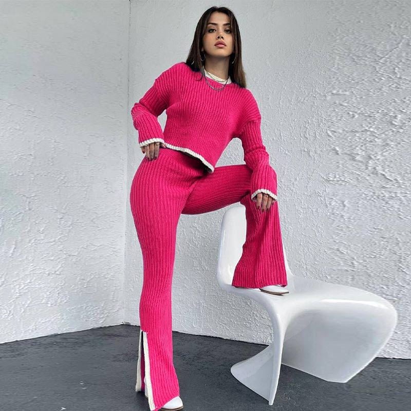 Ensemble Deux Pièces Femme Chic : Top Court et Pantalon Taille Slim Fit