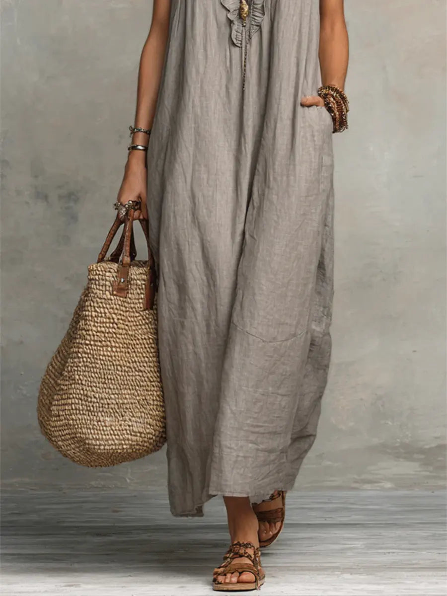 Robe Longue Femme Lin Coton Coupe Fluide Bohème