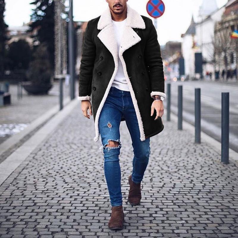 Manteau Homme Hiver Long Noir avec Ceinture Ajutable