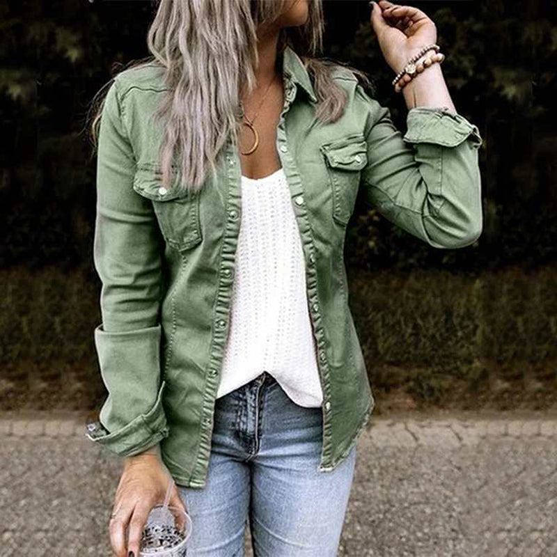 Chemise femme décontractée manches longues couleur béige