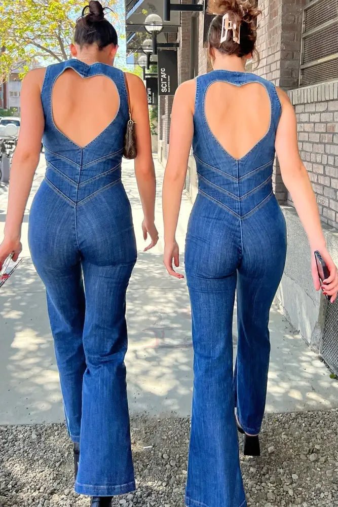 Mathilde™ – Combinaison Femme Jean Chic avec Détail Cœur Élégant-3