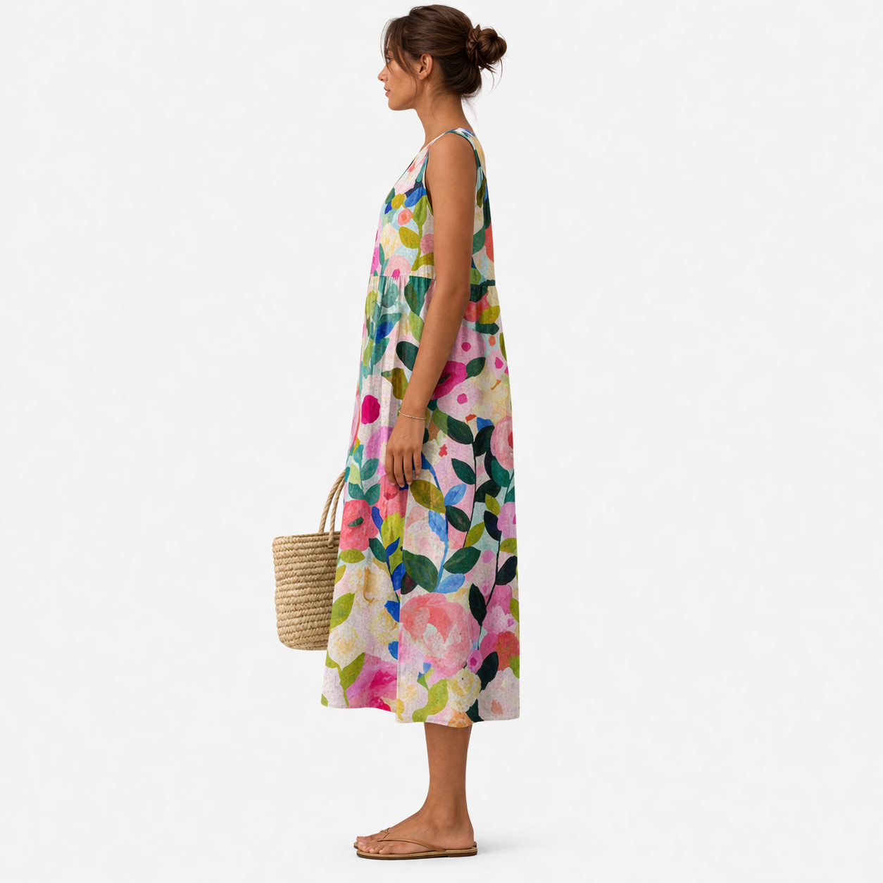 Robe midi Femme Coton Viscose Sans Manches