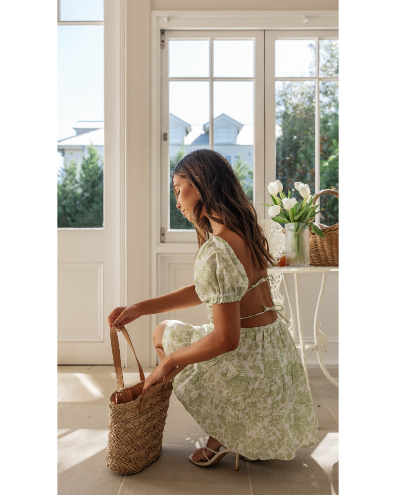 ÉléganceVerte™ – Robe Femme A-Line Élégante avec Manches Bouffantes-2