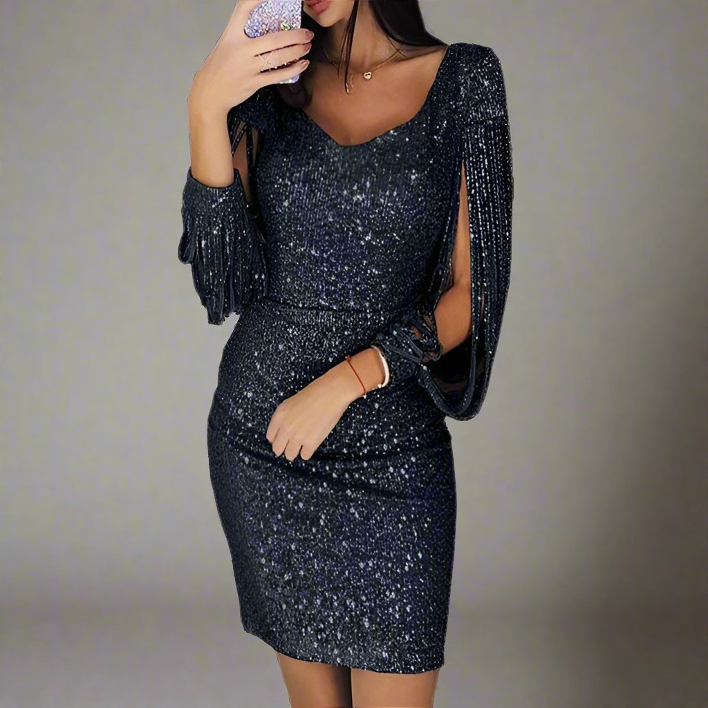 Robe de Soirée Élégante Longue Noir à Paillettes