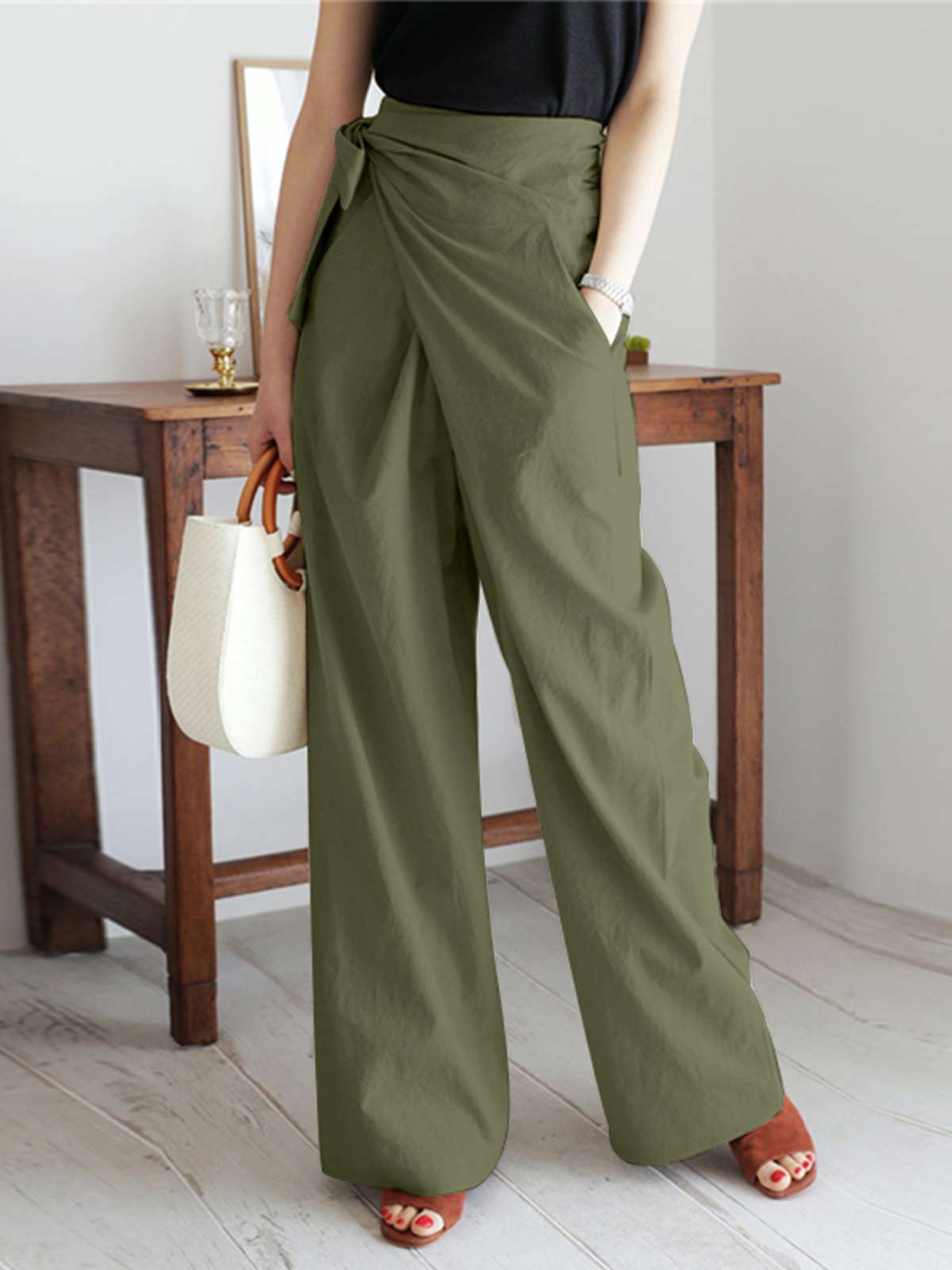 Pantalon Taille Haute Chic avec Poches Cachées