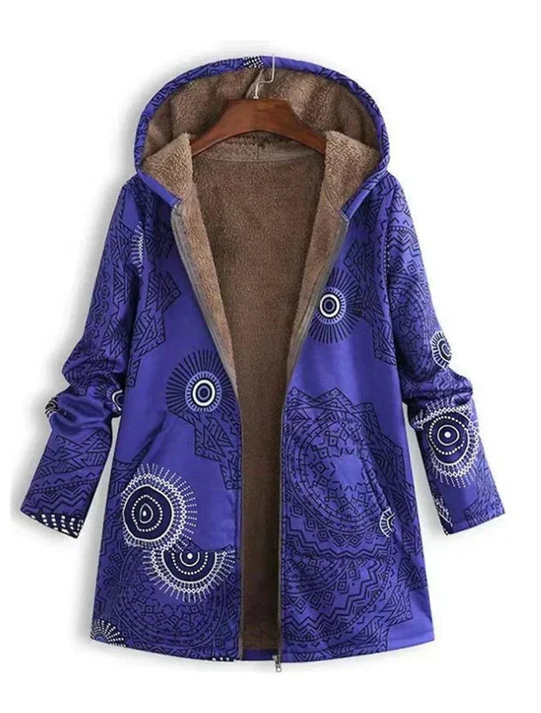 Manteau Femme Hiver Parka Doublée Capuche Imprimé Géométrique