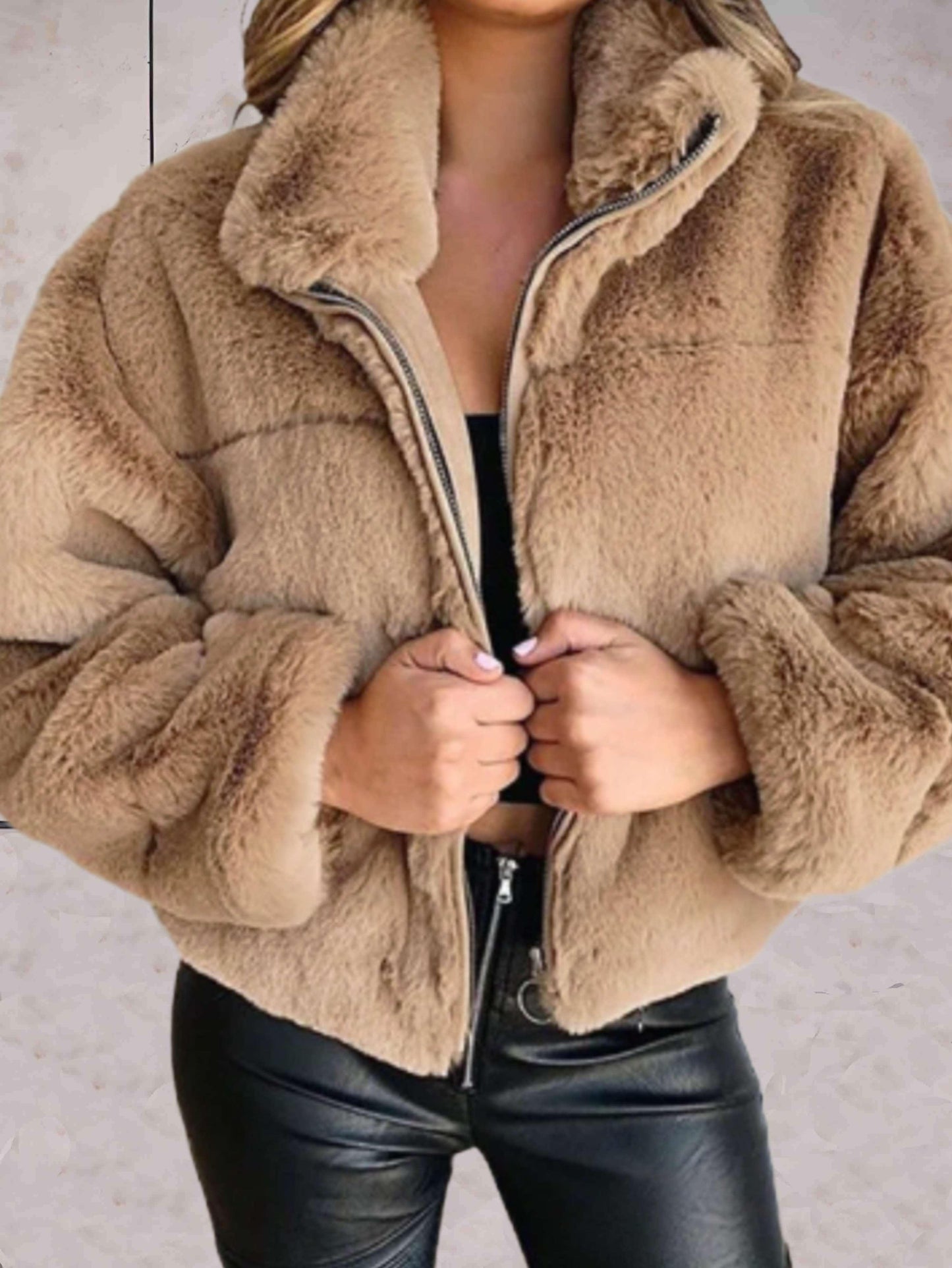 Veste Hiver Femme à Fermeture Éclair avec Capuchon Doux