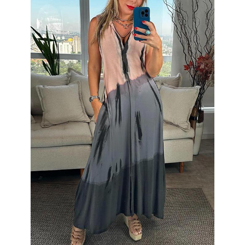 Robe Femme Sans Manches Col V Coupe Fluide Style Bohème