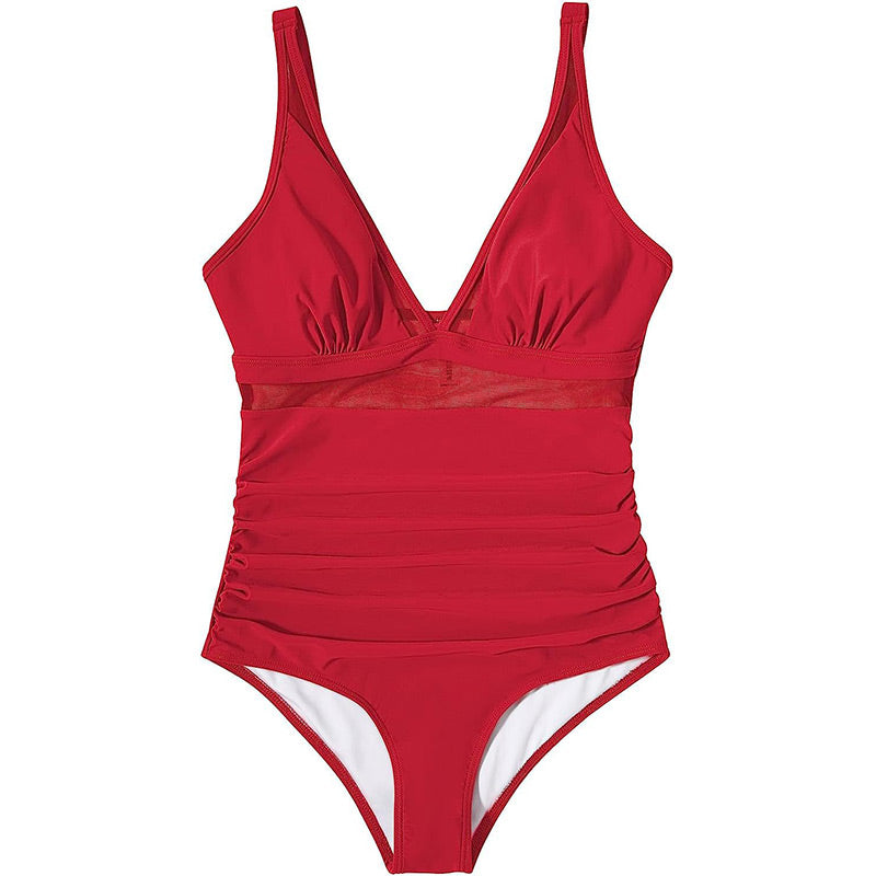 Maillot de Bain Femme Une Pièce Maille Transparente Taille Haute