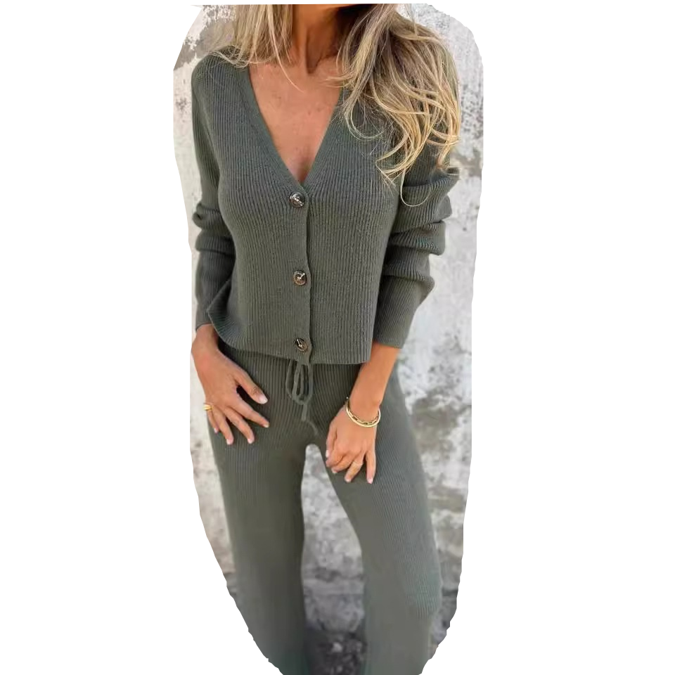 Ensemble Femme Cardigan et Pantalon Tricot Fluide Confortable Casual