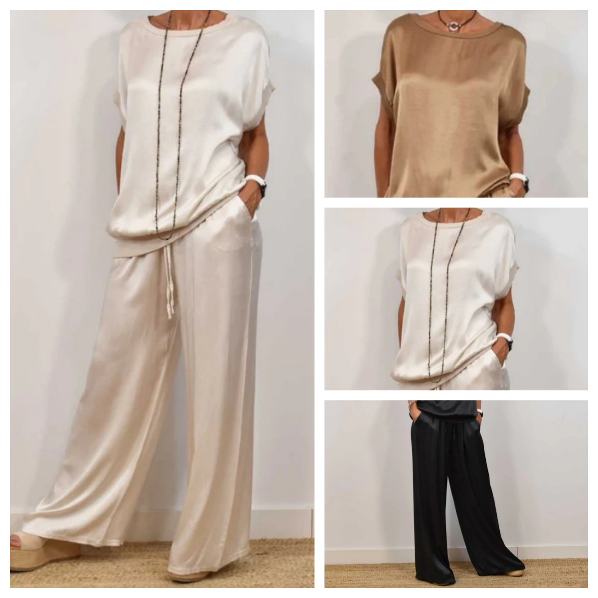 Ensemble Femme Satin Deux Pièces et Pantalon Large