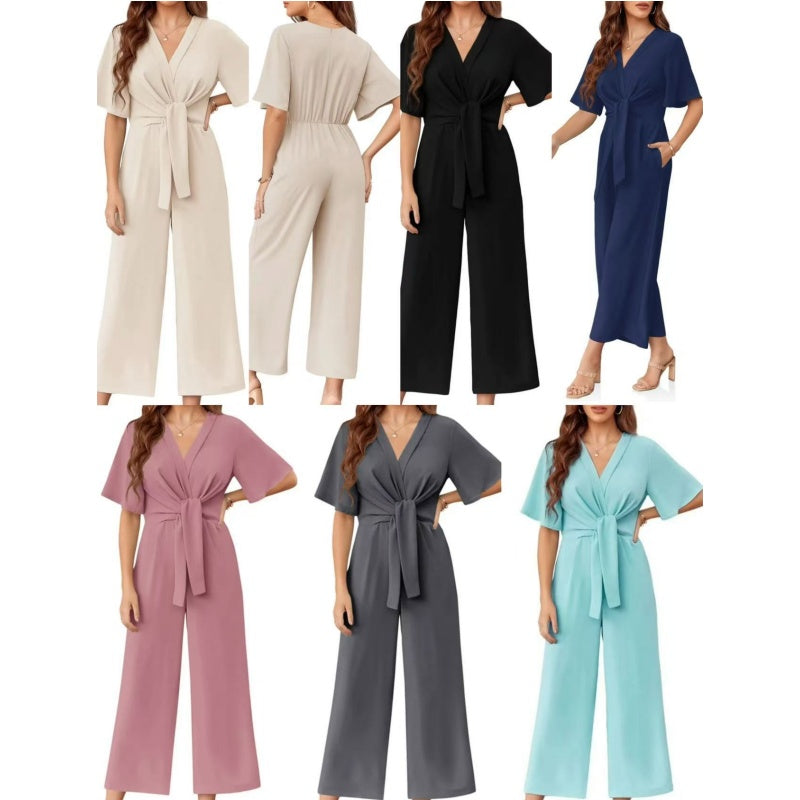 Combinaison Femme Fluide Ceinture Nouée Jambes Larges