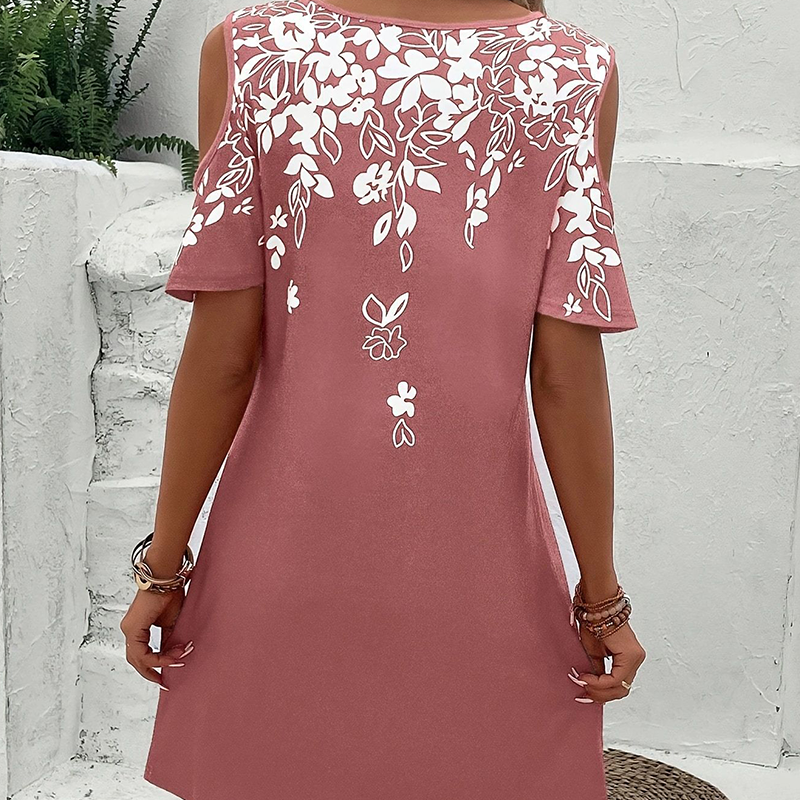 Robe Midi Femme Imprimé Floral Coupe Ample Manches Découpées