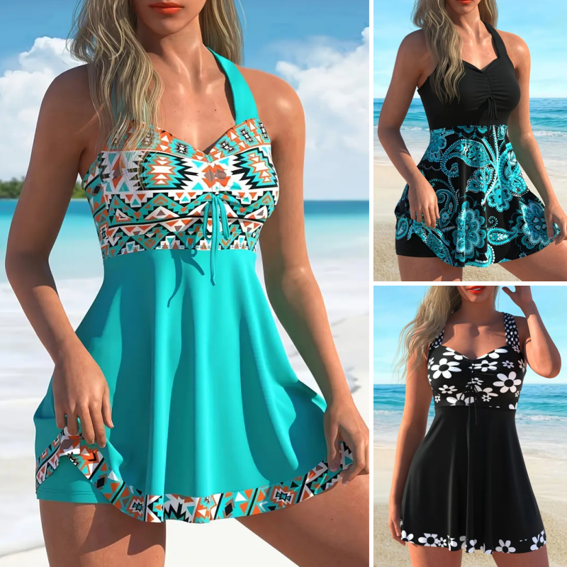Ensemble Maillot de Bain Femme Taille Haute Gainant Robe et Short