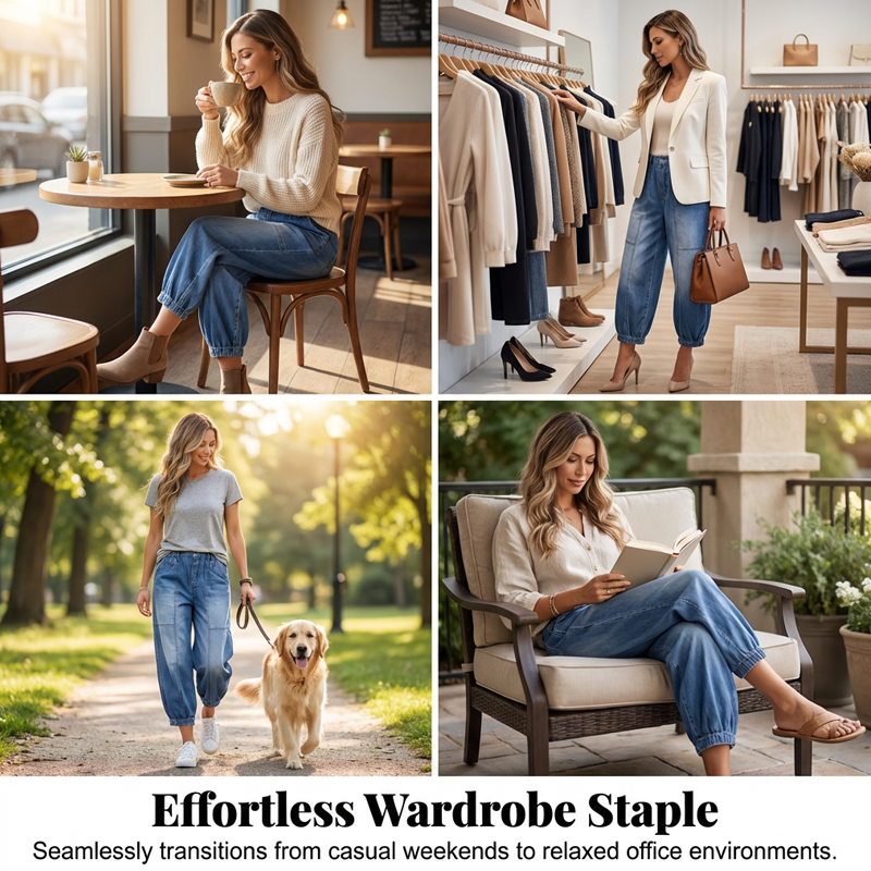 Jean Femme Taille Élastique Coupe Décontractée Longueur Raccourcie