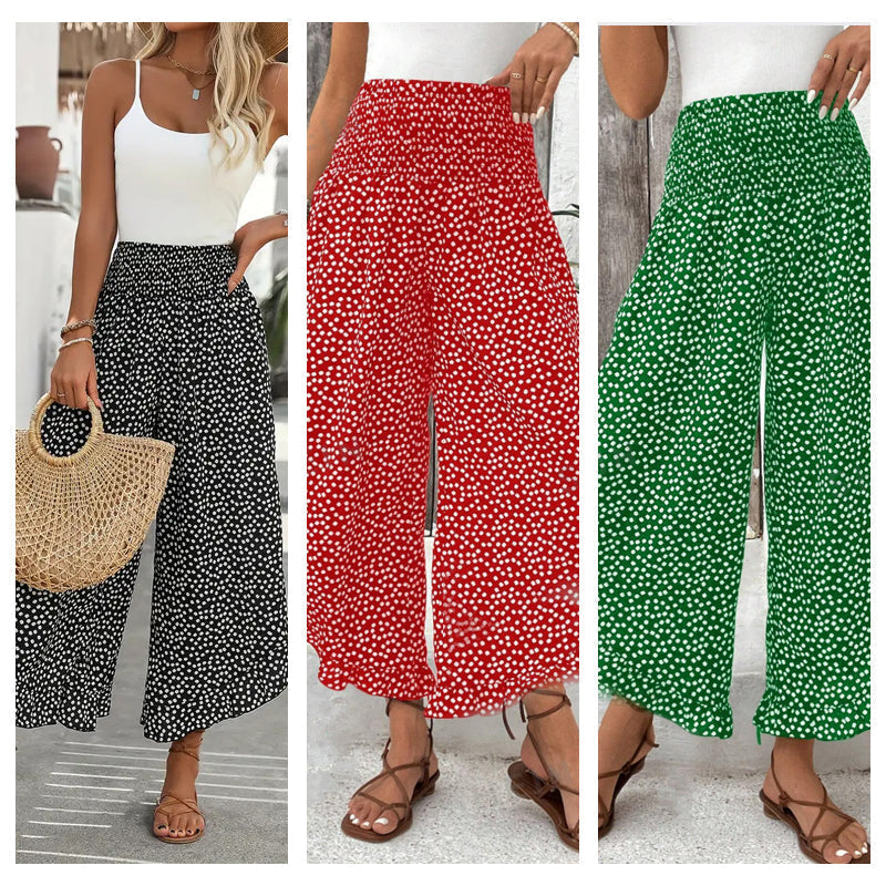 Pantalon Femme Fluide Taille Haute Coupe Ample Décontractée