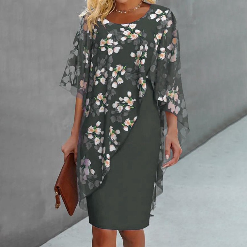 Robe Femme Chiffon Voile Floral Coupe Élégante