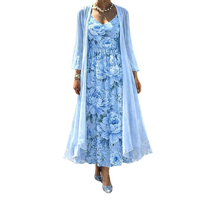 Ensemble Femme Robe Fluide et Cardigan Léger Assorti