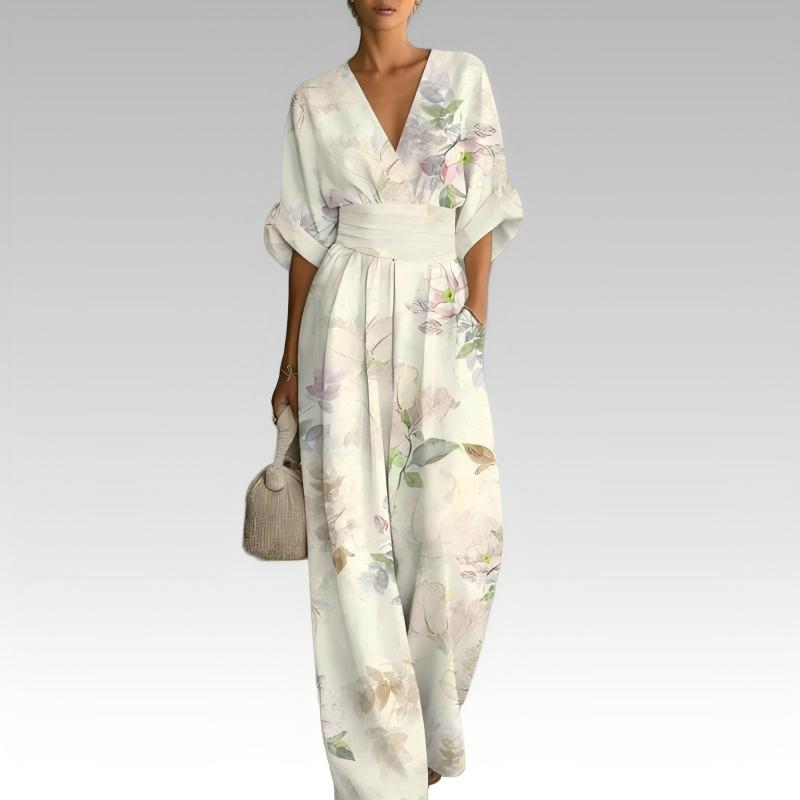 Combinaison Femme Fluide Col en V Taille Marquée