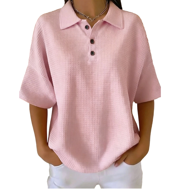 Polo Femme Coton Texturé Col Classique Boutonné