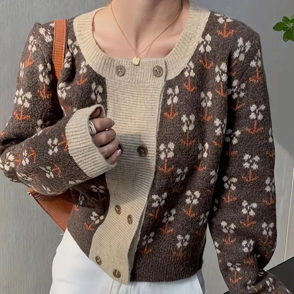 Cardigan Femme Tricot Fleuri Chic et Doux - PanierRoyale