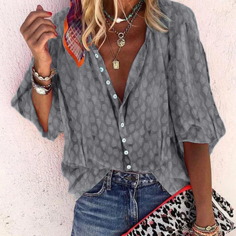 Blouse Décontractée Femme Imprimée avec Boutons