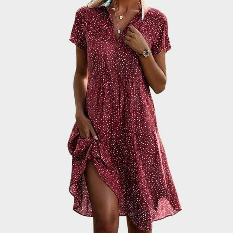 Robe midi Femme Fluide Pois Col en V Manches Courtes