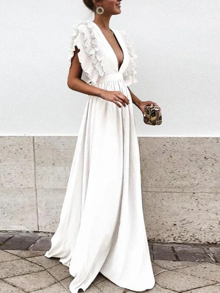 Robe Femme Longue Col V Élégante Soirée