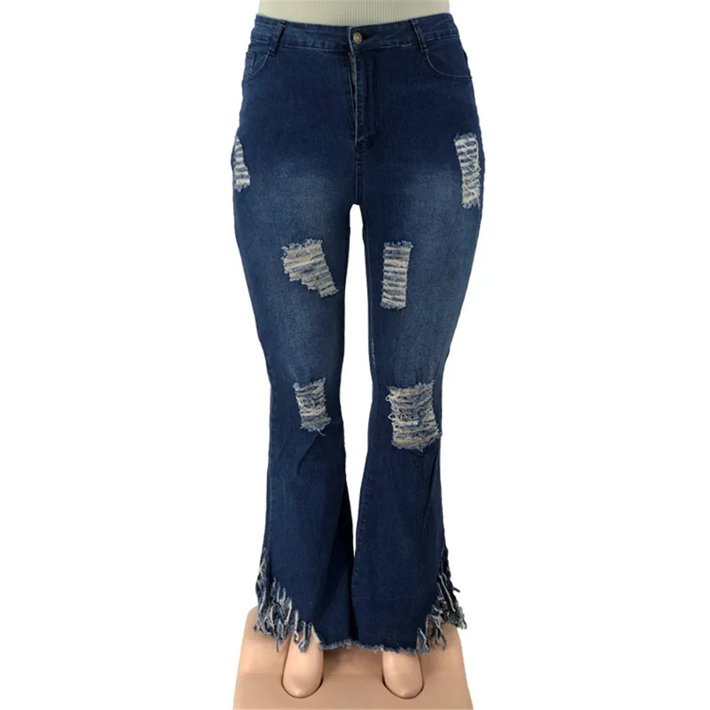 Jean Élastique Grande Taille pour Femme avec Fermeture Éclair