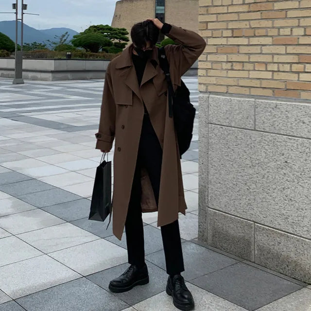 Manteau Homme Long Élégant avec Ceinture pour Hiver