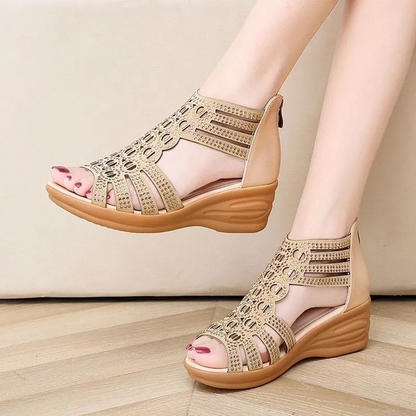 Sandales Plates-Formes Noir Cuir Femmes Élégantes